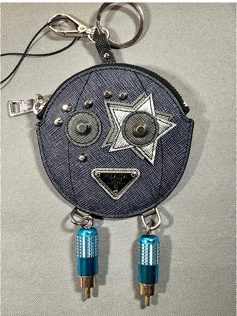 Prada Saffiano Robot Coin Purse Keychain Blue & Black Brand New with tags & box